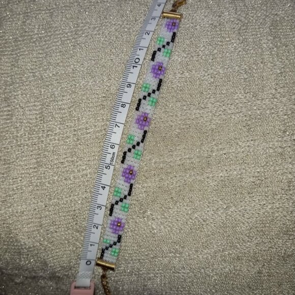 ✨ NWT Handmade Dainty Purple Flower Beaded Bracelet Stainless Steel ✨ - Picture 4 of 7